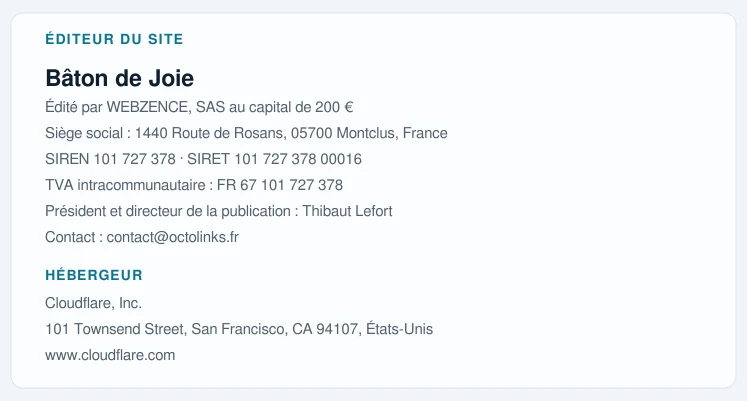 Coordonnées légales de l&rsquo;éditeur et de l&rsquo;hébergeur du site